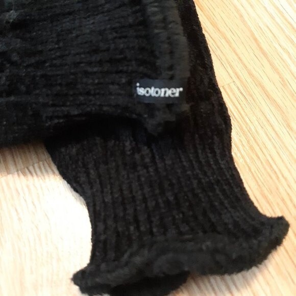 Used GC Isotoner Chenille Knit Gloves Black OS winter stretch glove E21 - Picture 4 of 9